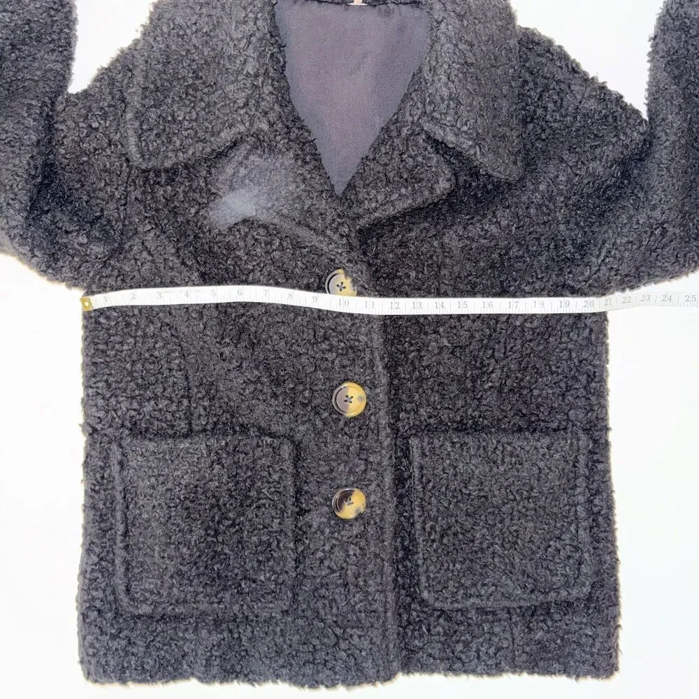 Free People So Soft Cozy Peacoat Sherpa Teddy Jacket Faux Shearling Black Coat S